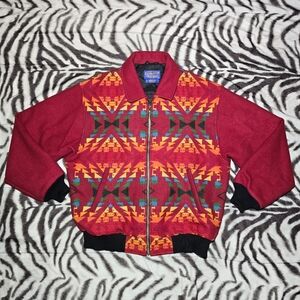 Pendleton High Grade Western wear aztec wool bomber jacket red L mens geometric